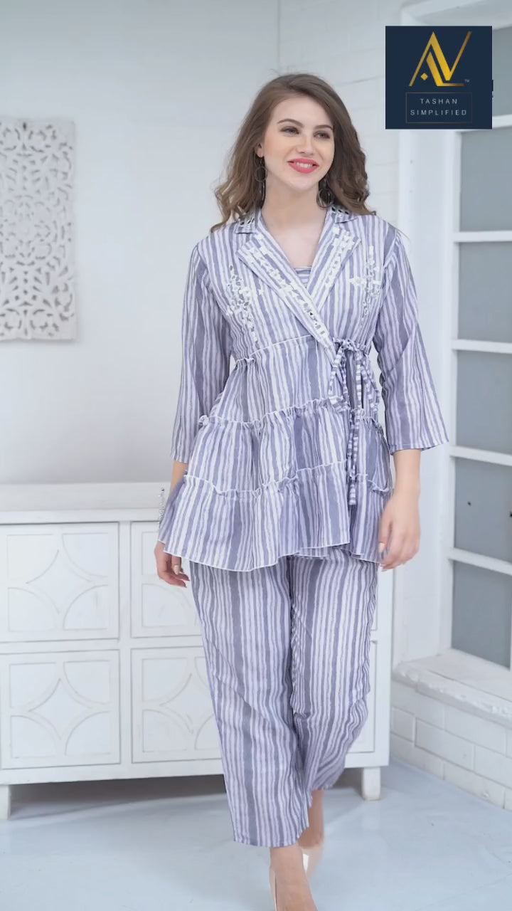 Cotton linen stripped three pc co ord set video