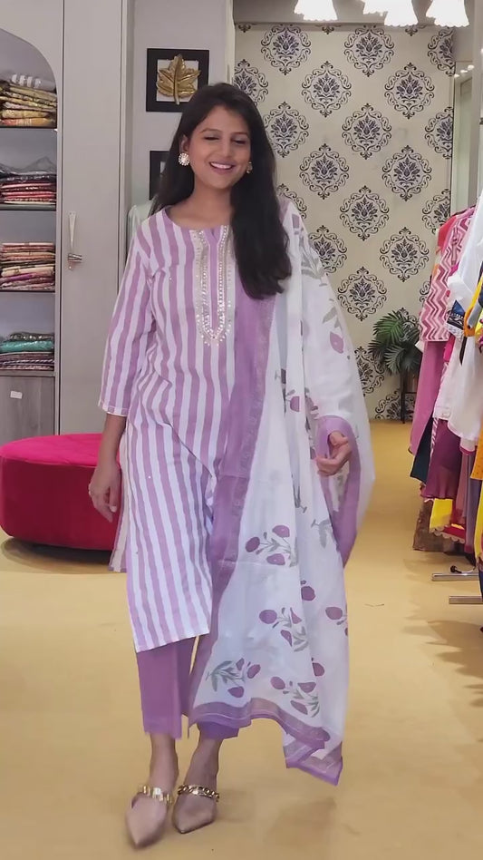 Pure Cotton Block Print stripe Kurta Video