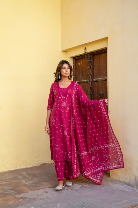 Maroon V-Neck Cotton 3pc ladies Kurta set