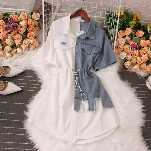 Dual Tone Hoisery Denim Dress