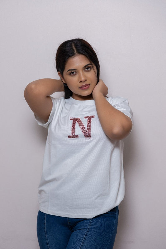 N Glitter Tshirt white