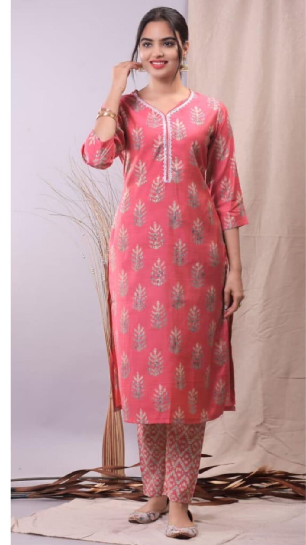 Peach Muslin Kurta Pant Set