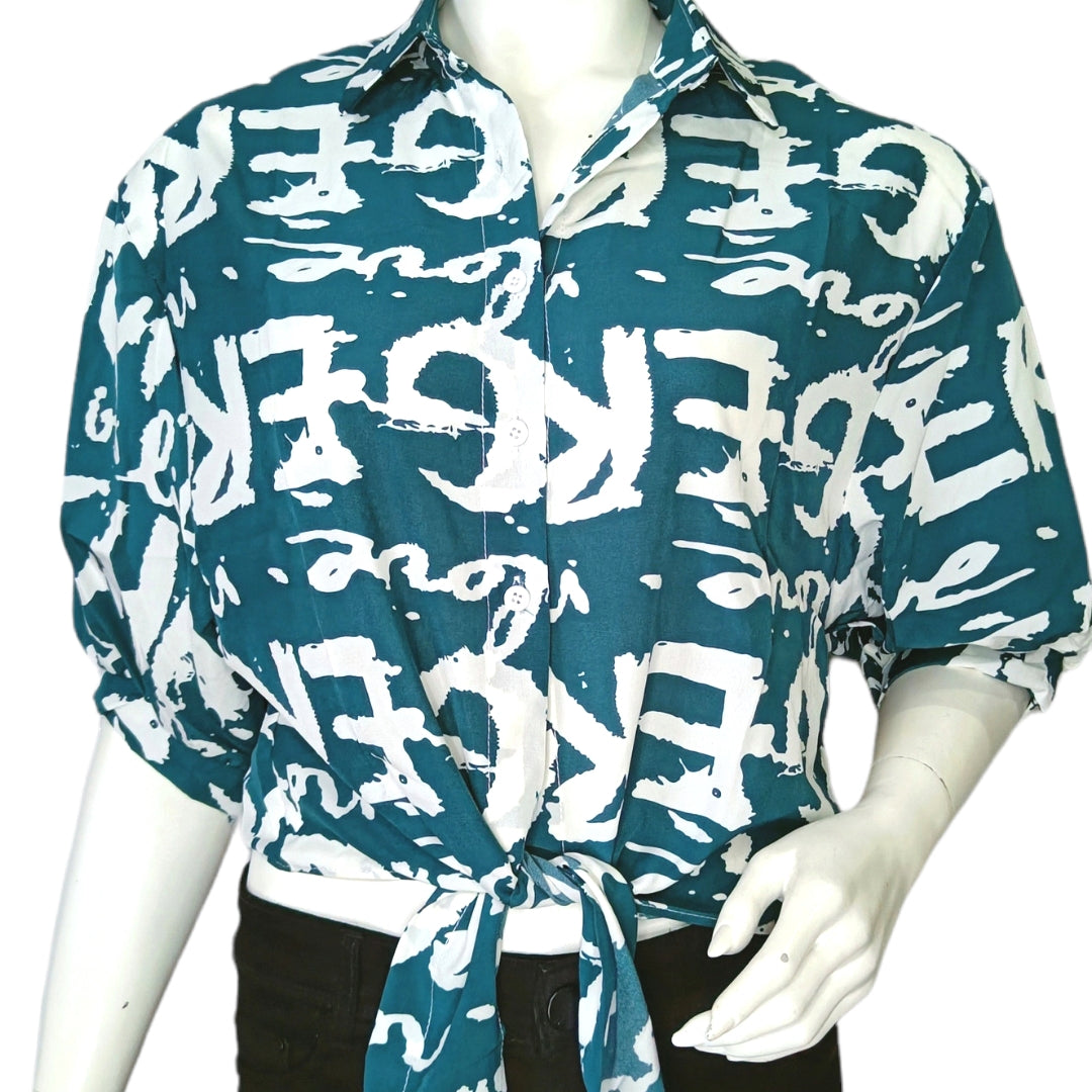 Printed Crepe Shirt blue