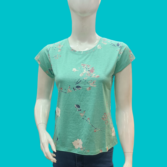 Sea Green Printed Round Neck T shirt