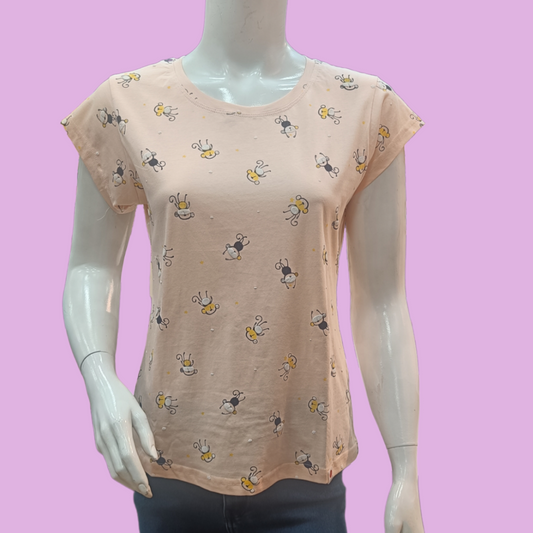 Peach Emboss Print T shirt