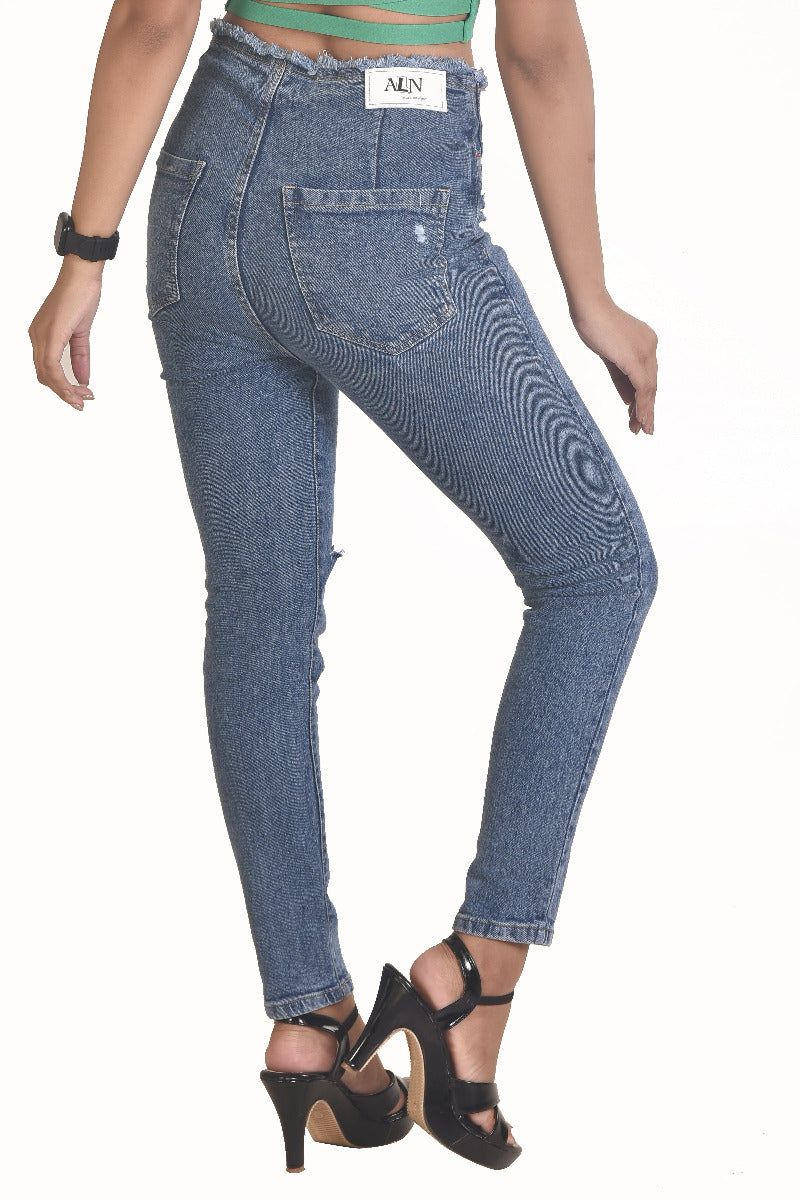 knee cut Ankle length women Skinny Jeans