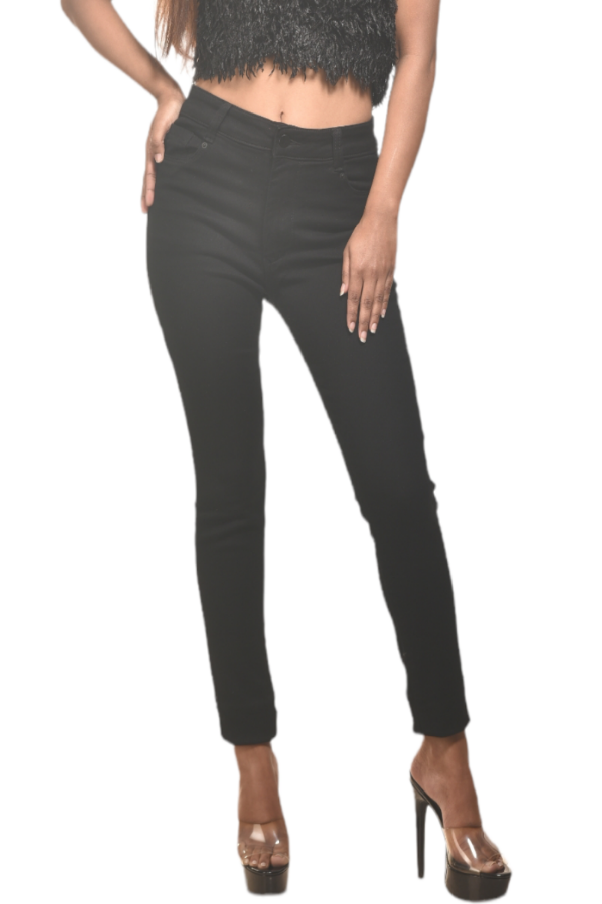 Skinny High Rise Black Jeans front look