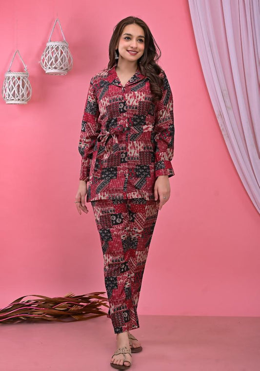 Cotton Printed Coat Style Co ord Set