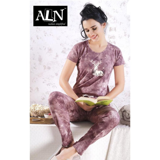 TIE DYE PRINTED HALF SLEEVES LADIES NIGHT SUIT