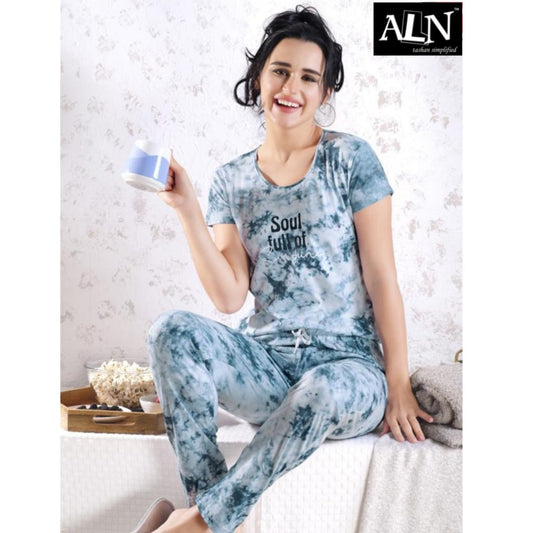 TIE DYE PRINTED HALF SLEEVES LADIES NIGHT SUIT