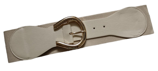 Cream Wide Elastic Waist Belt