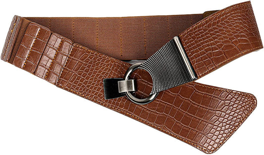 Tan Brown Wide Elastic Waist Belt